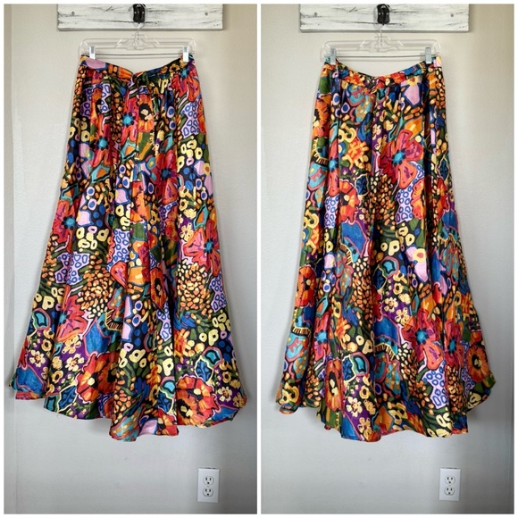 ASHLEY STEWART NWT 2X Floral Print Satin Maxi Skirt • Vibrant Colorful Rainbow - Picture 4 of 10